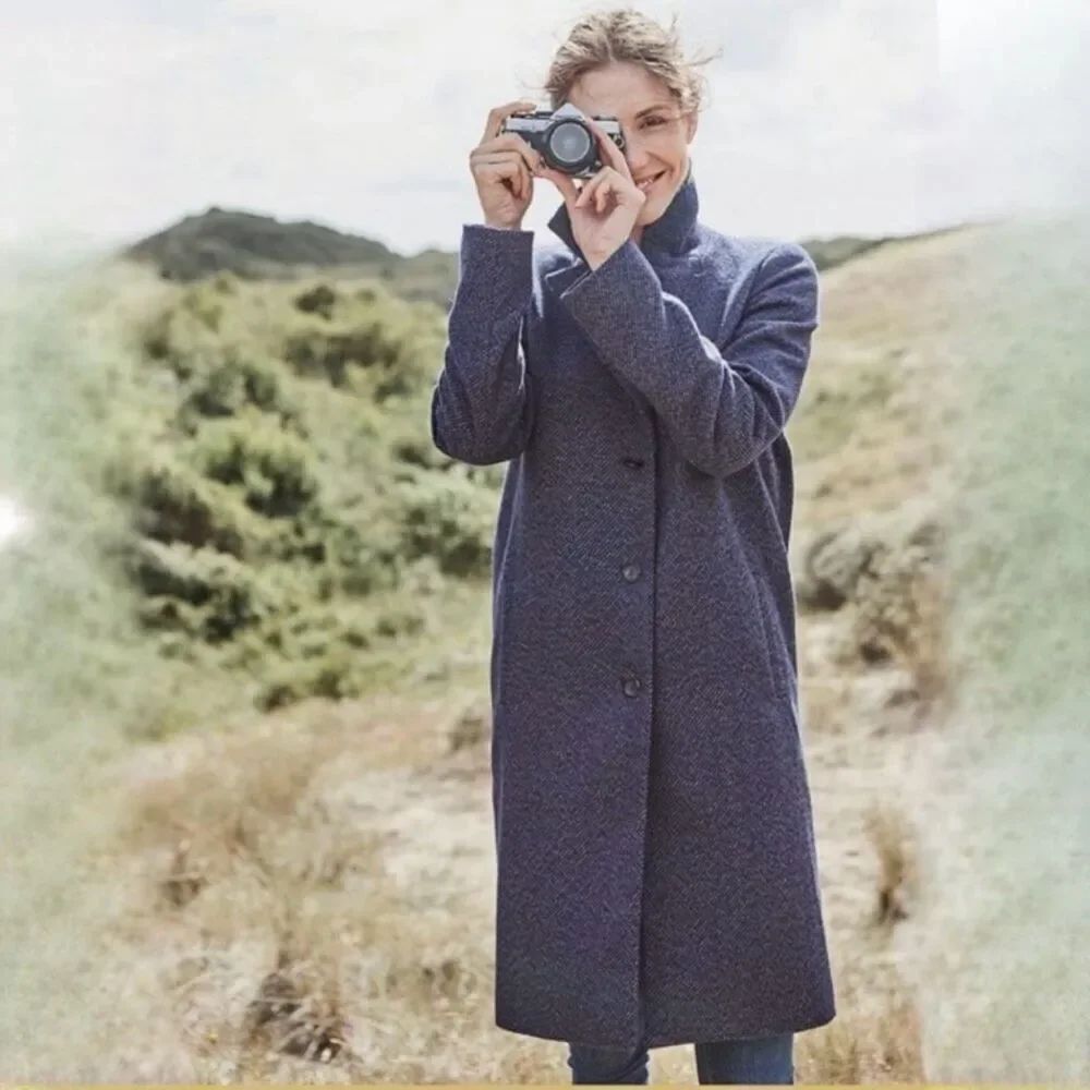 J. Jill Navy Gray Tweed Medium Classic Knee Length Dress Peacoat